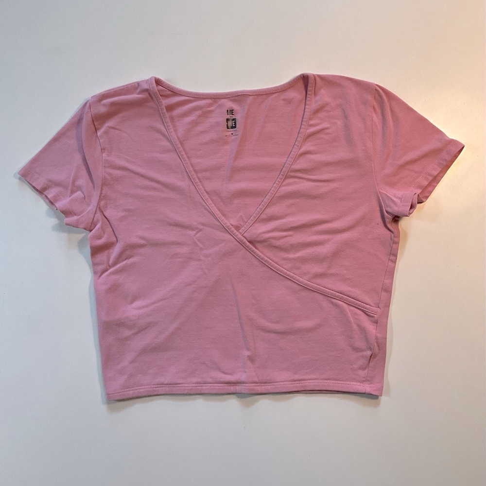 PacSun Me To We Pink V-Neck Faux Wrap Top (M)